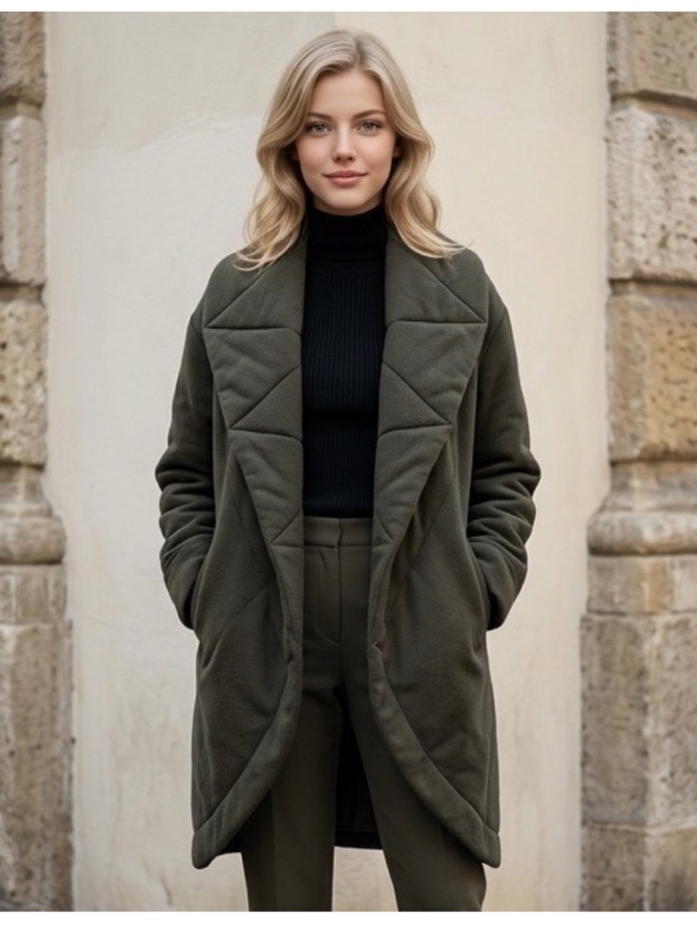 On The Road Olive Quilted Shawl Collar Puffer Coat
